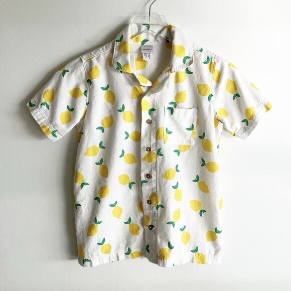 Hanna Andersson 12 Shirt Lemon Print Collar Button Front Short Sleeve - Picture 1 of 6